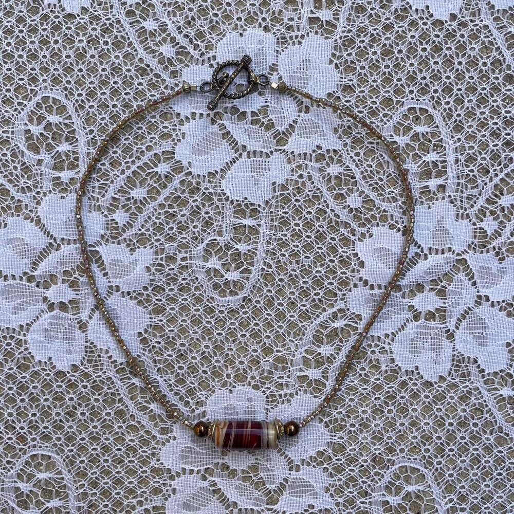 Handmade Boho Beaded Choker Necklace with Swirl Glass Bead
